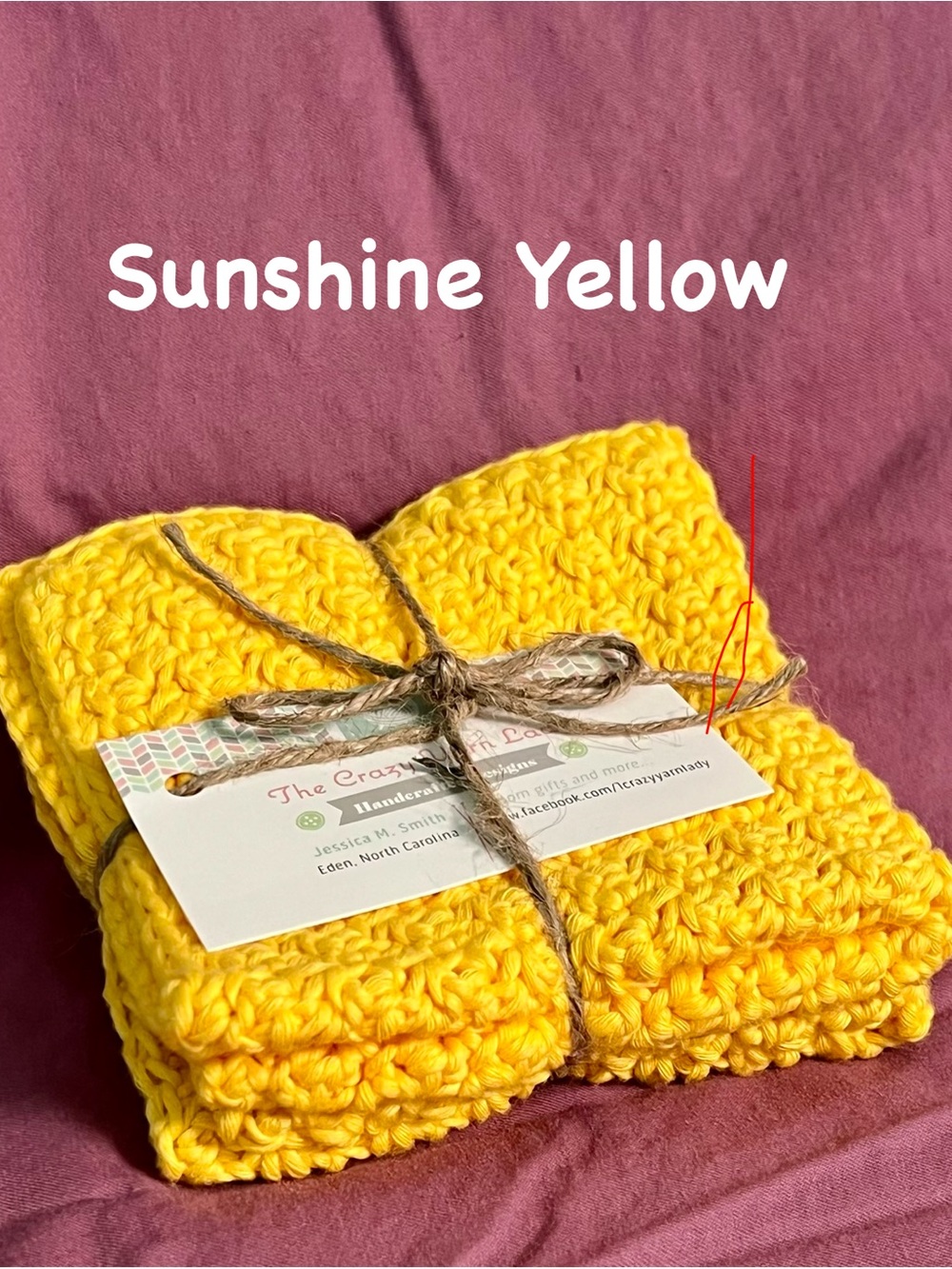 Handmade Sunshine Yellow Crochet cotton Dish cloth set of two